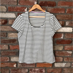 Boden - Navy & Ivory Stripe Scoop Neck Cotton Tshirt - Large